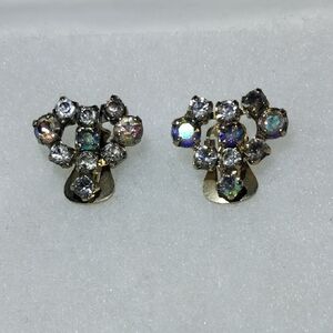 Elegant Vintage Aurora Borealis and Blue Rhinestone Earrings